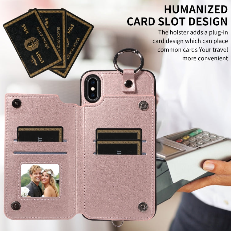 For iPhone XS Max Rhombic Texture Card Bag Phone Case with Short Lanyard