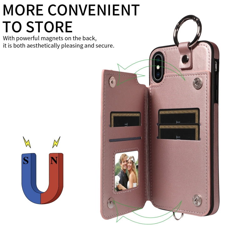 For iPhone XS Max Rhombic Texture Card Bag Phone Case with Short Lanyard