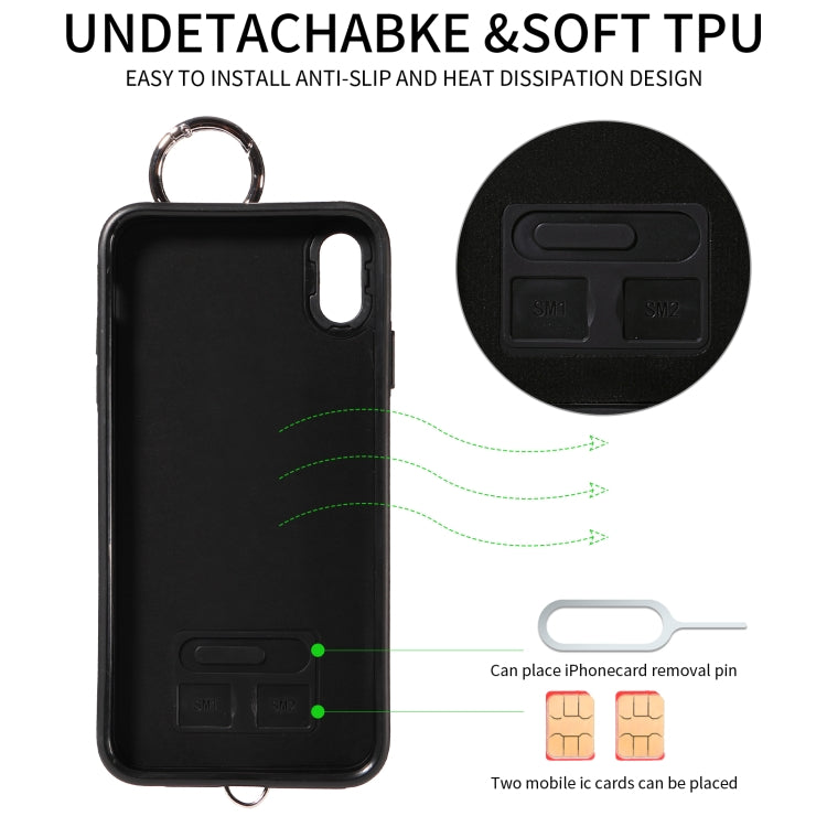 For iPhone XS Max Rhombic Texture Card Bag Phone Case with Short Lanyard