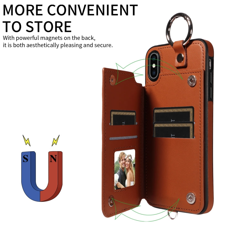 For iPhone XS Max Rhombic Texture Card Bag Phone Case with Short Lanyard