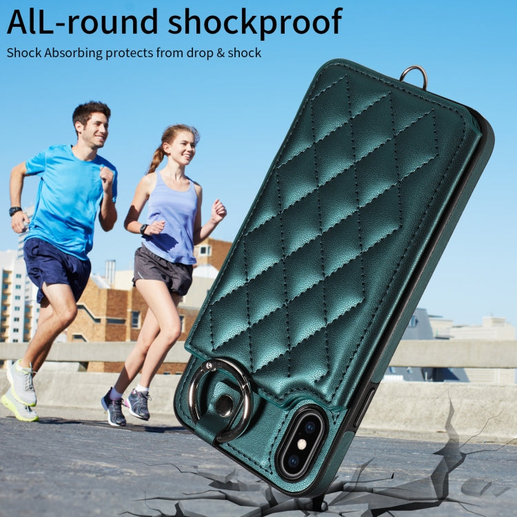 For iPhone XS Max Rhombic Texture Card Bag Phone Case with Short Lanyard