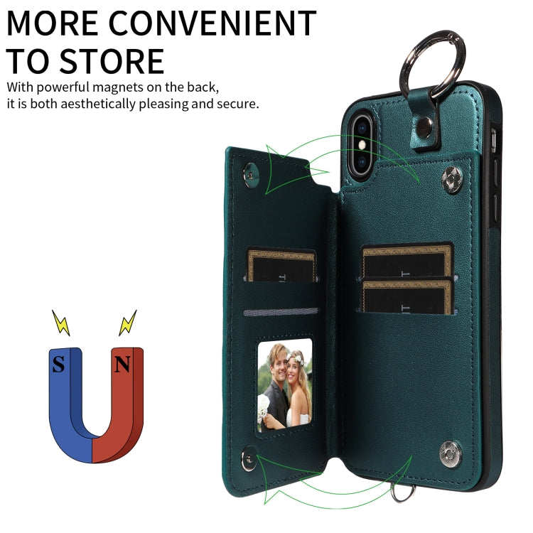 For iPhone XS Max Rhombic Texture Card Bag Phone Case with Short Lanyard