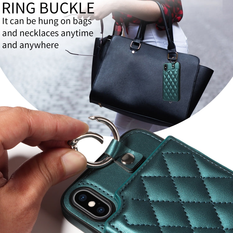 For iPhone XS Max Rhombic Texture Card Bag Phone Case with Short Lanyard