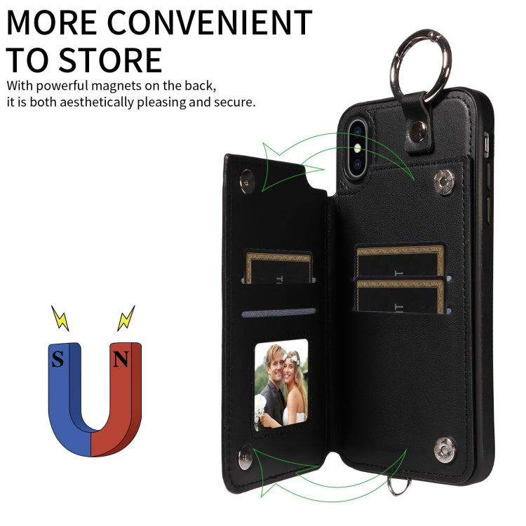 For iPhone XS Max Rhombic Texture Card Bag Phone Case with Short Lanyard