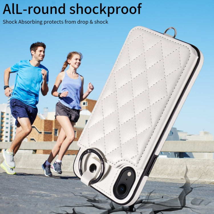 For iPhone XR Rhombic Texture Card Bag Phone Case with Short Lanyard