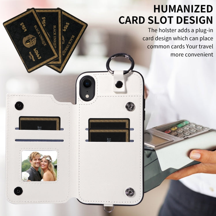 For iPhone XR Rhombic Texture Card Bag Phone Case with Short Lanyard