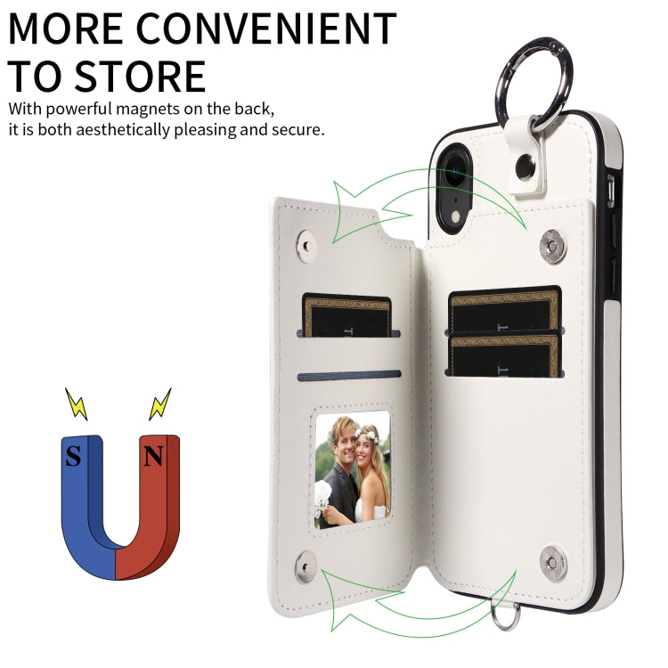 For iPhone XR Rhombic Texture Card Bag Phone Case with Short Lanyard