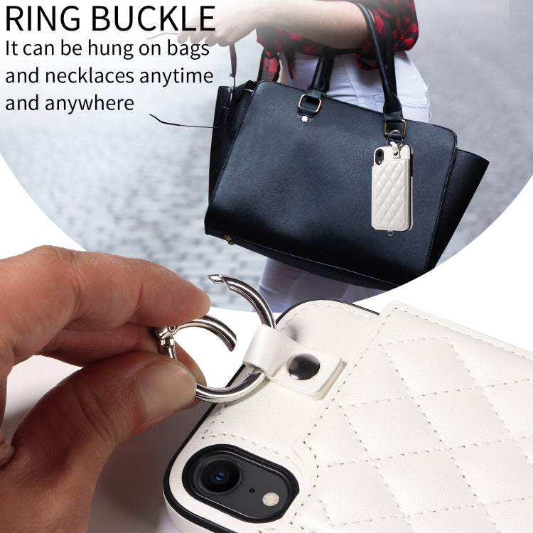 For iPhone XR Rhombic Texture Card Bag Phone Case with Short Lanyard