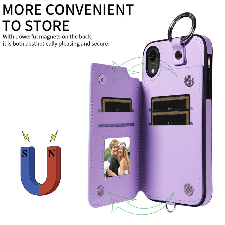 For iPhone XR Rhombic Texture Card Bag Phone Case with Short Lanyard