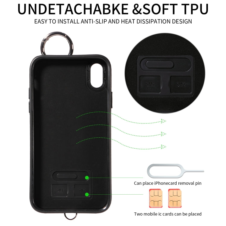 For iPhone XR Rhombic Texture Card Bag Phone Case with Short Lanyard