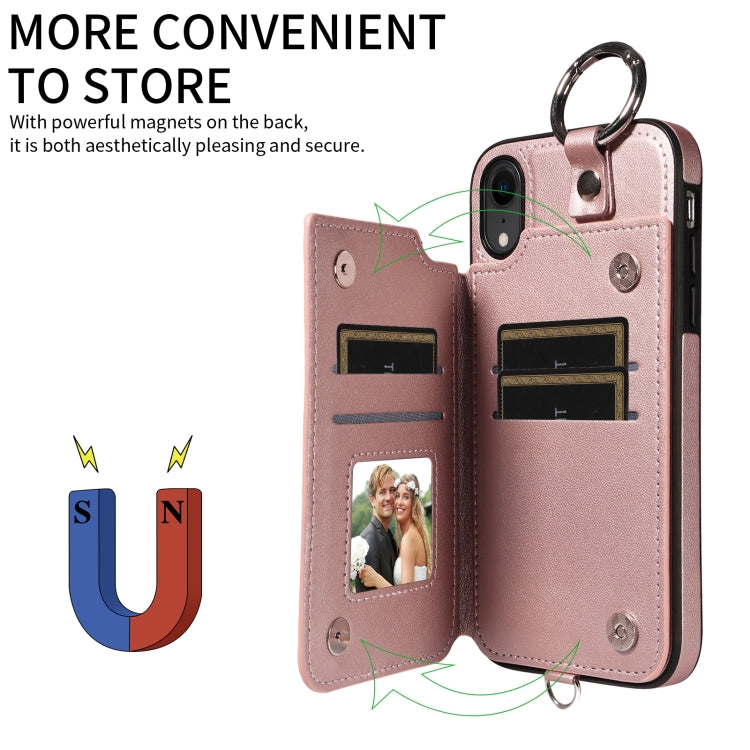 For iPhone XR Rhombic Texture Card Bag Phone Case with Short Lanyard