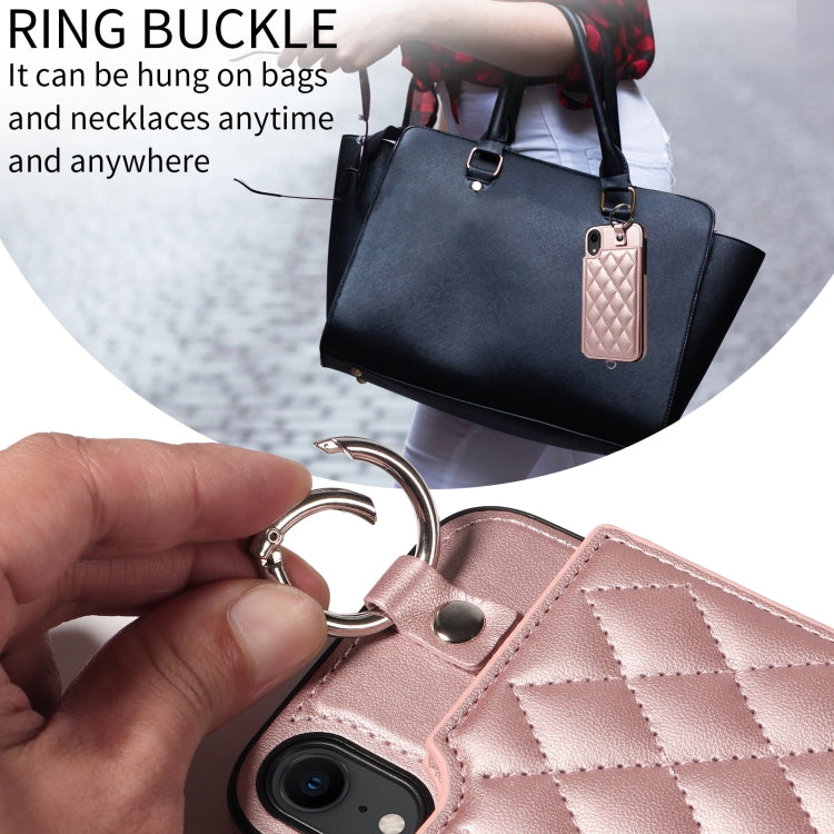 For iPhone XR Rhombic Texture Card Bag Phone Case with Short Lanyard