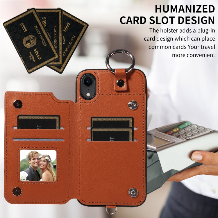 For iPhone XR Rhombic Texture Card Bag Phone Case with Short Lanyard