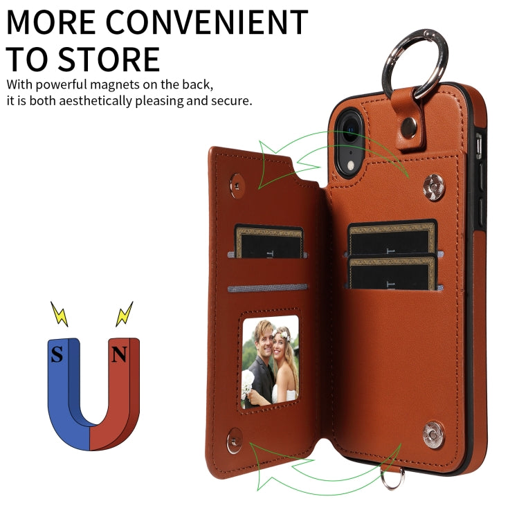 For iPhone XR Rhombic Texture Card Bag Phone Case with Short Lanyard