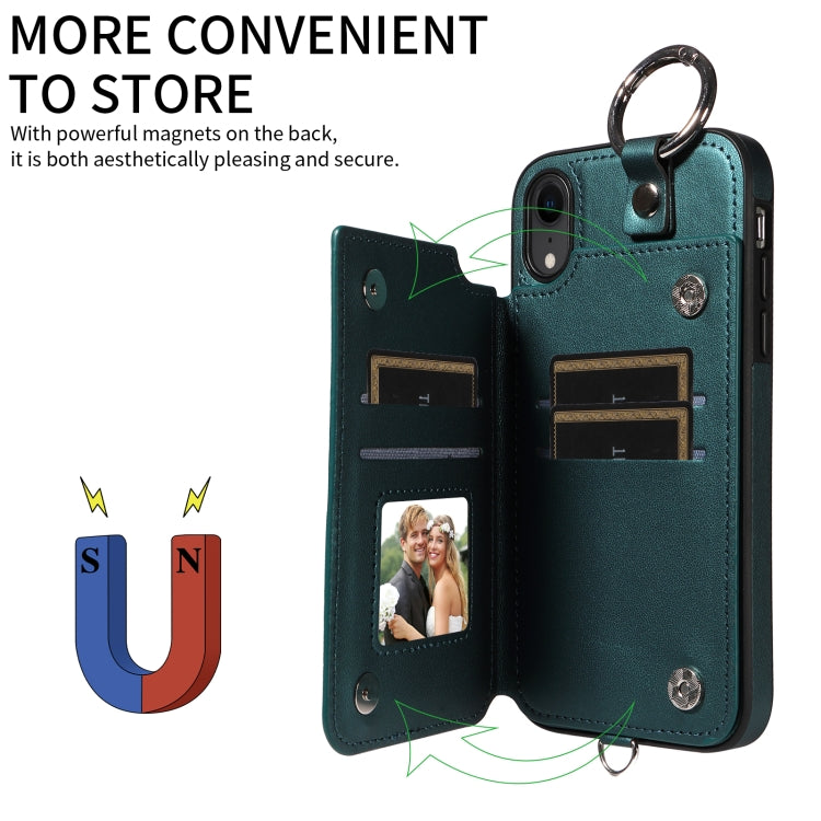 For iPhone XR Rhombic Texture Card Bag Phone Case with Short Lanyard