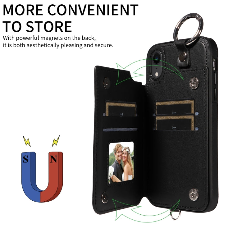 For iPhone XR Rhombic Texture Card Bag Phone Case with Short Lanyard