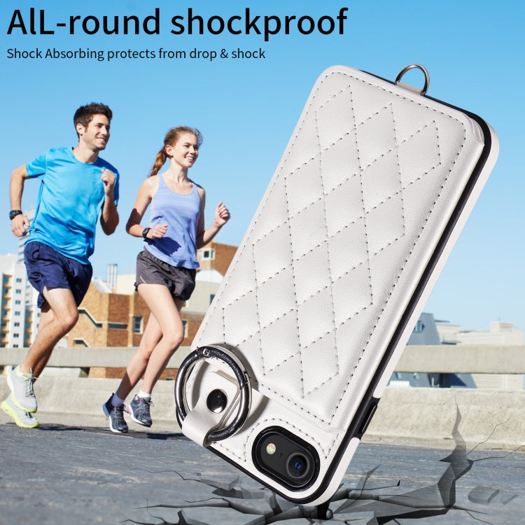 For iPhone SE 2022 / 2020 / 8 / 7 Rhombic Texture Card Bag Phone Case with Short Lanyard