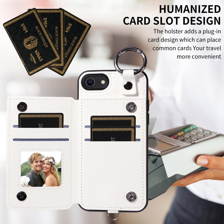 For iPhone SE 2022 / 2020 / 8 / 7 Rhombic Texture Card Bag Phone Case with Short Lanyard