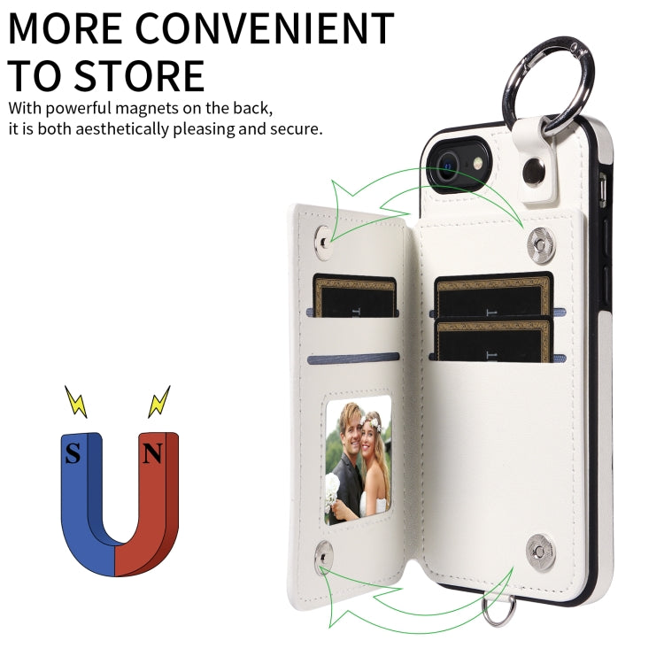 For iPhone SE 2022 / 2020 / 8 / 7 Rhombic Texture Card Bag Phone Case with Short Lanyard