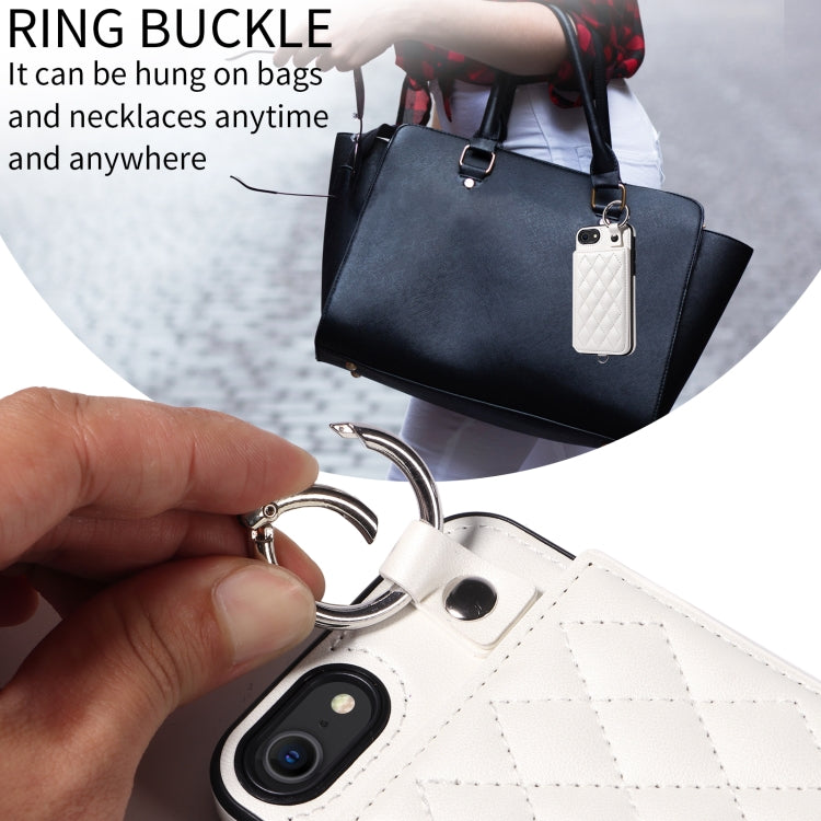 For iPhone SE 2022 / 2020 / 8 / 7 Rhombic Texture Card Bag Phone Case with Short Lanyard