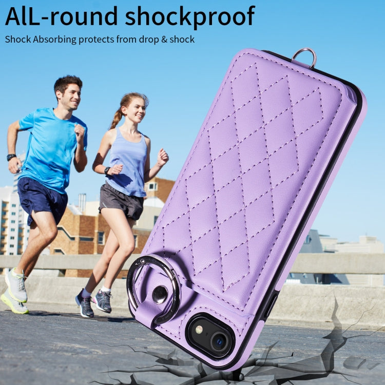 For iPhone SE 2022 / 2020 / 8 / 7 Rhombic Texture Card Bag Phone Case with Short Lanyard