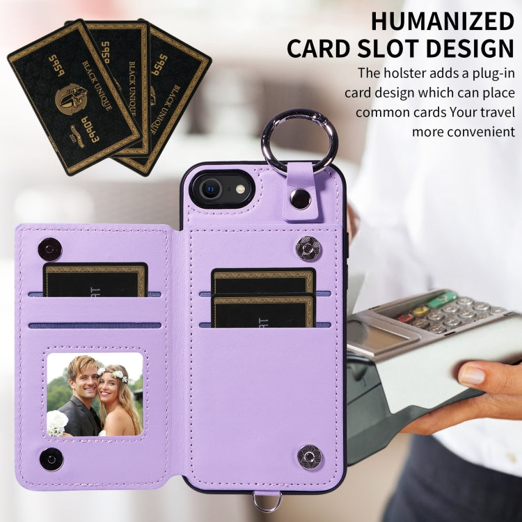 For iPhone SE 2022 / 2020 / 8 / 7 Rhombic Texture Card Bag Phone Case with Short Lanyard