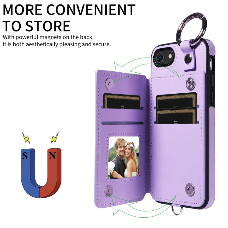 For iPhone SE 2022 / 2020 / 8 / 7 Rhombic Texture Card Bag Phone Case with Short Lanyard