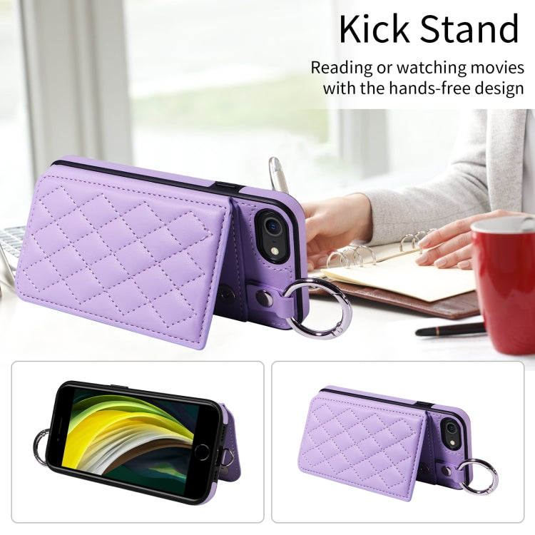 For iPhone SE 2022 / 2020 / 8 / 7 Rhombic Texture Card Bag Phone Case with Short Lanyard