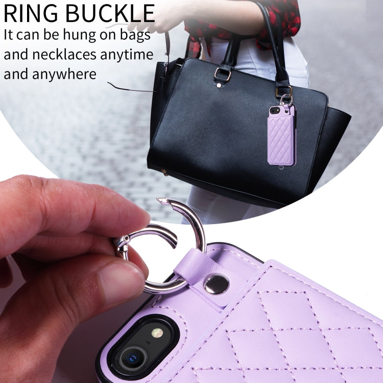 For iPhone SE 2022 / 2020 / 8 / 7 Rhombic Texture Card Bag Phone Case with Short Lanyard