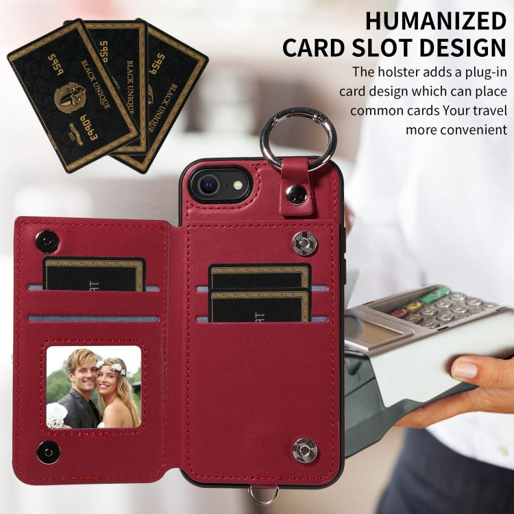 For iPhone SE 2022 / 2020 / 8 / 7 Rhombic Texture Card Bag Phone Case with Short Lanyard