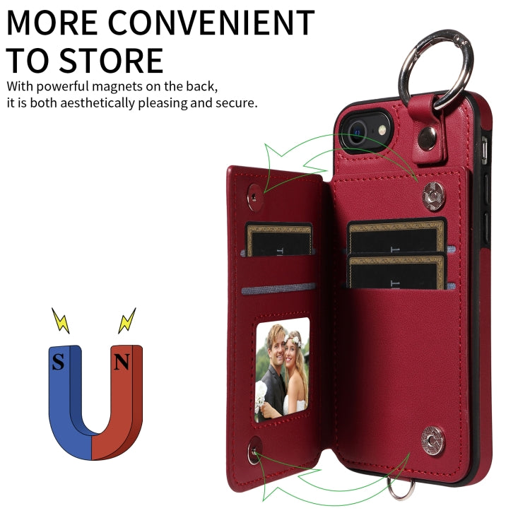 For iPhone SE 2022 / 2020 / 8 / 7 Rhombic Texture Card Bag Phone Case with Short Lanyard