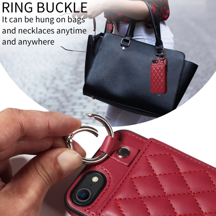 For iPhone SE 2022 / 2020 / 8 / 7 Rhombic Texture Card Bag Phone Case with Short Lanyard