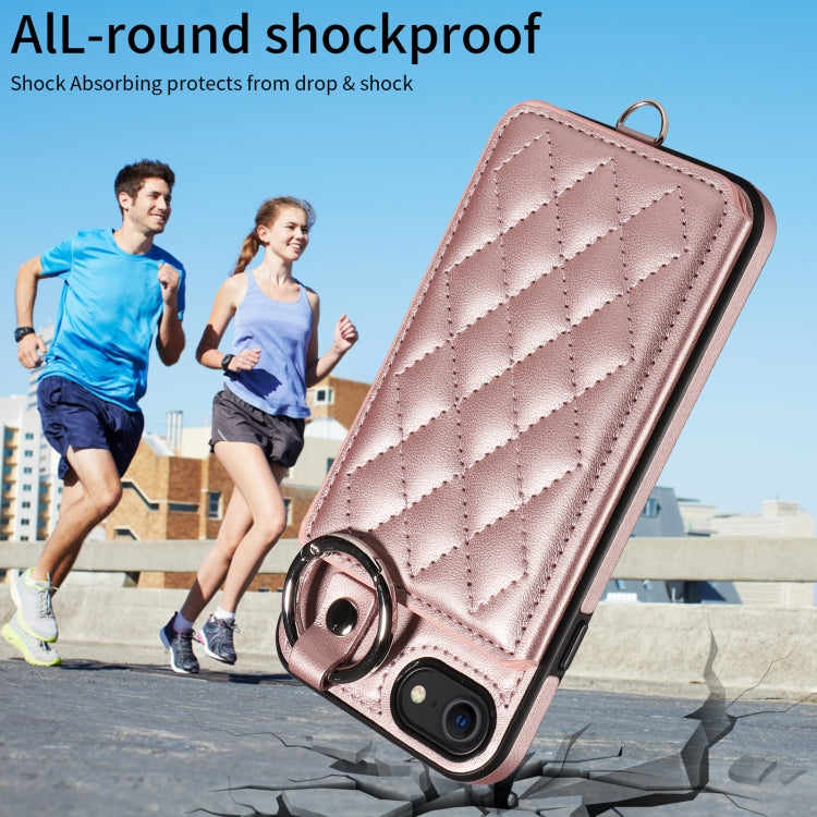 For iPhone SE 2022 / 2020 / 8 / 7 Rhombic Texture Card Bag Phone Case with Short Lanyard