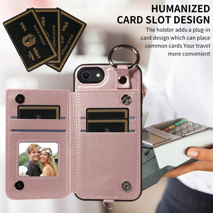 For iPhone SE 2022 / 2020 / 8 / 7 Rhombic Texture Card Bag Phone Case with Short Lanyard