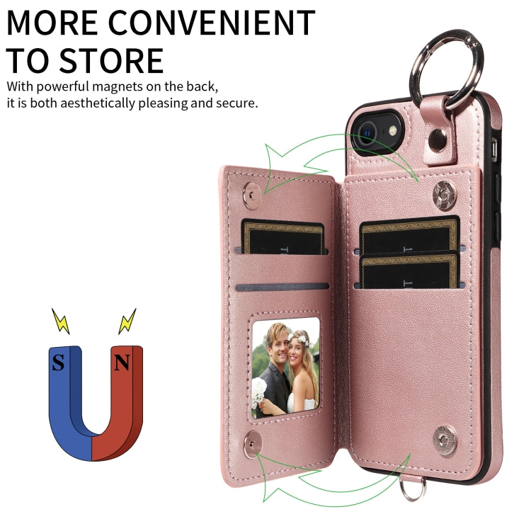 For iPhone SE 2022 / 2020 / 8 / 7 Rhombic Texture Card Bag Phone Case with Short Lanyard