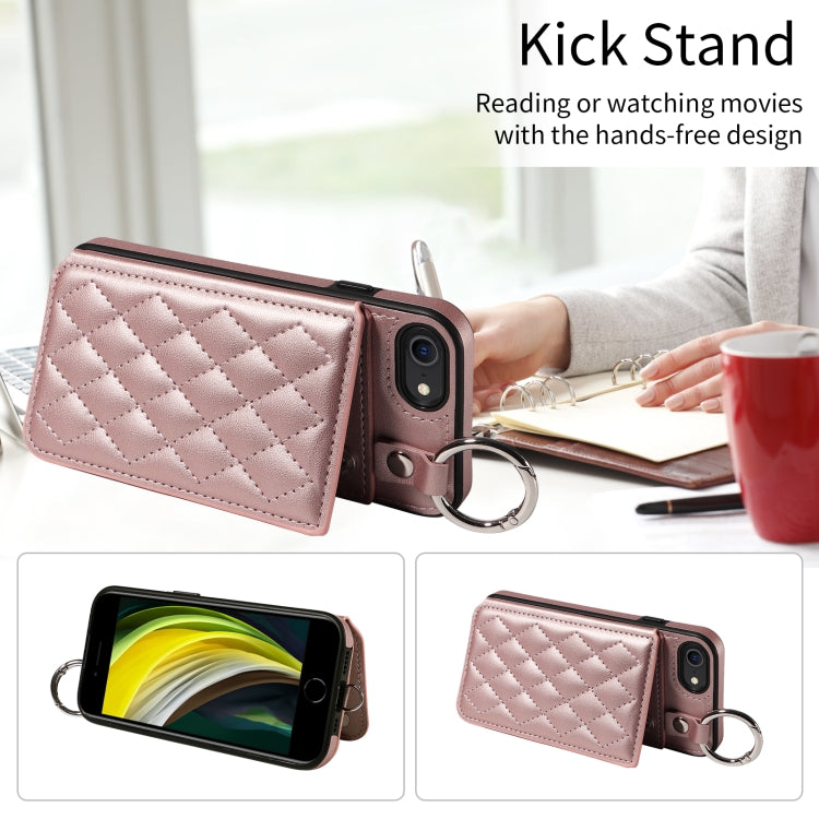 For iPhone SE 2022 / 2020 / 8 / 7 Rhombic Texture Card Bag Phone Case with Short Lanyard