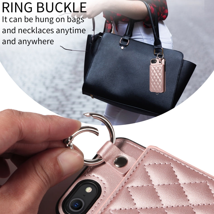 For iPhone SE 2022 / 2020 / 8 / 7 Rhombic Texture Card Bag Phone Case with Short Lanyard