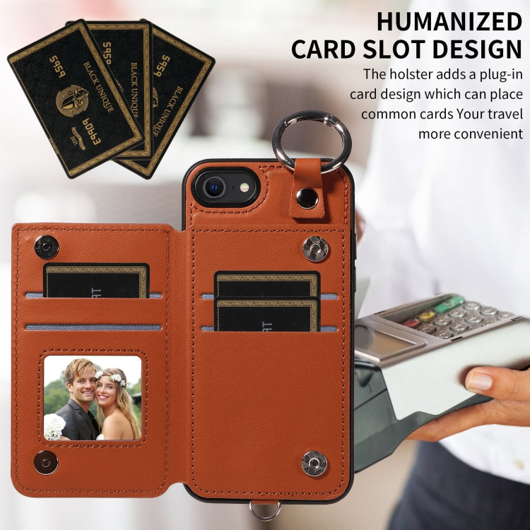 For iPhone SE 2022 / 2020 / 8 / 7 Rhombic Texture Card Bag Phone Case with Short Lanyard