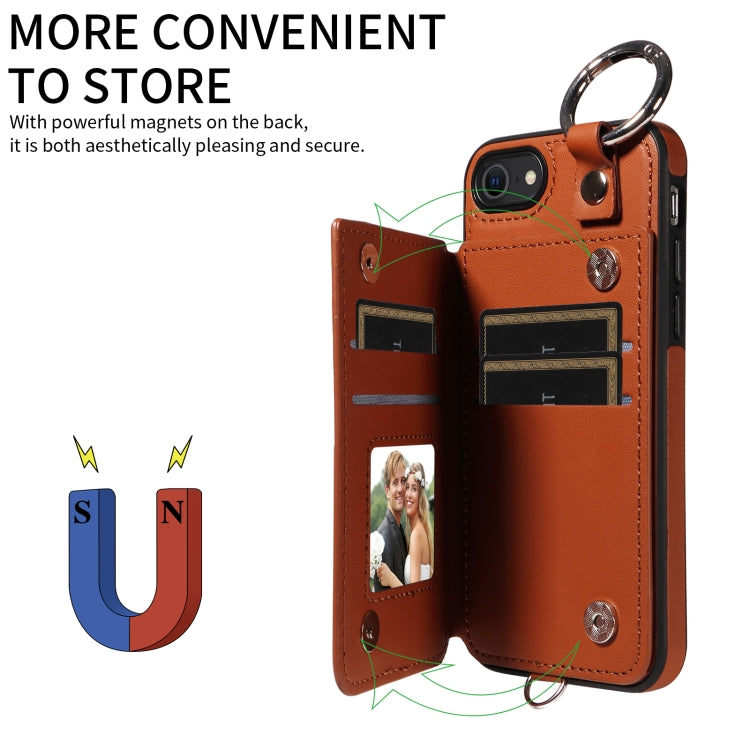 For iPhone SE 2022 / 2020 / 8 / 7 Rhombic Texture Card Bag Phone Case with Short Lanyard