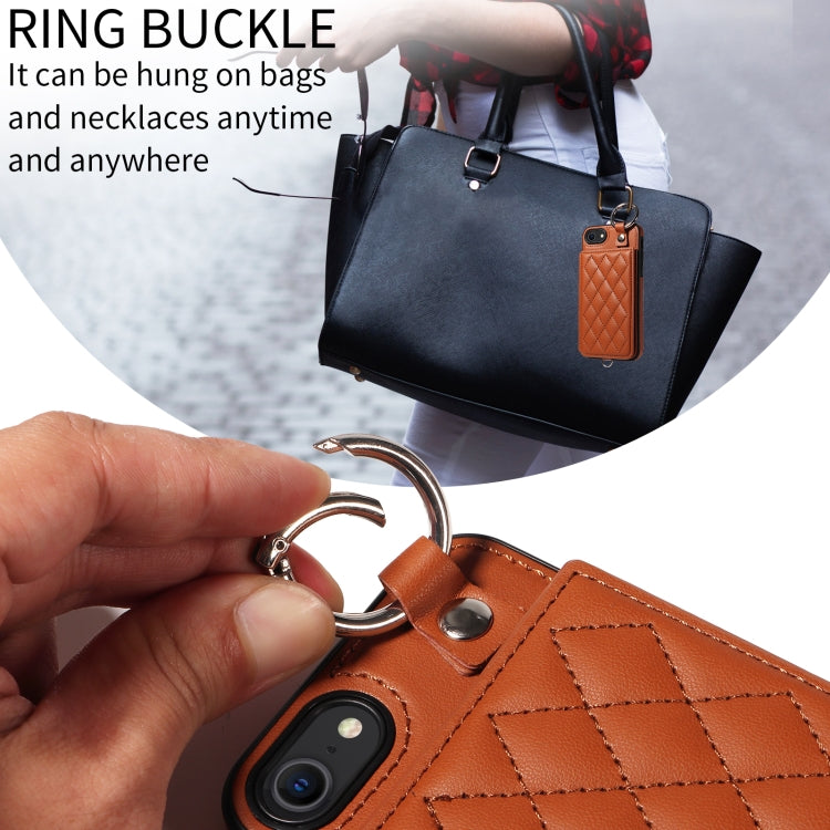 For iPhone SE 2022 / 2020 / 8 / 7 Rhombic Texture Card Bag Phone Case with Short Lanyard