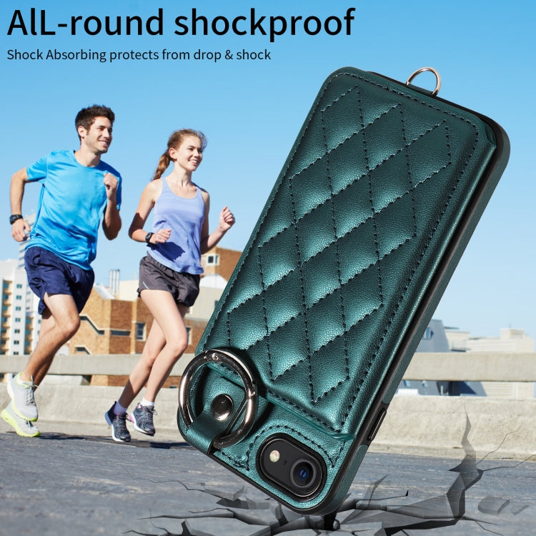 For iPhone SE 2022 / 2020 / 8 / 7 Rhombic Texture Card Bag Phone Case with Short Lanyard