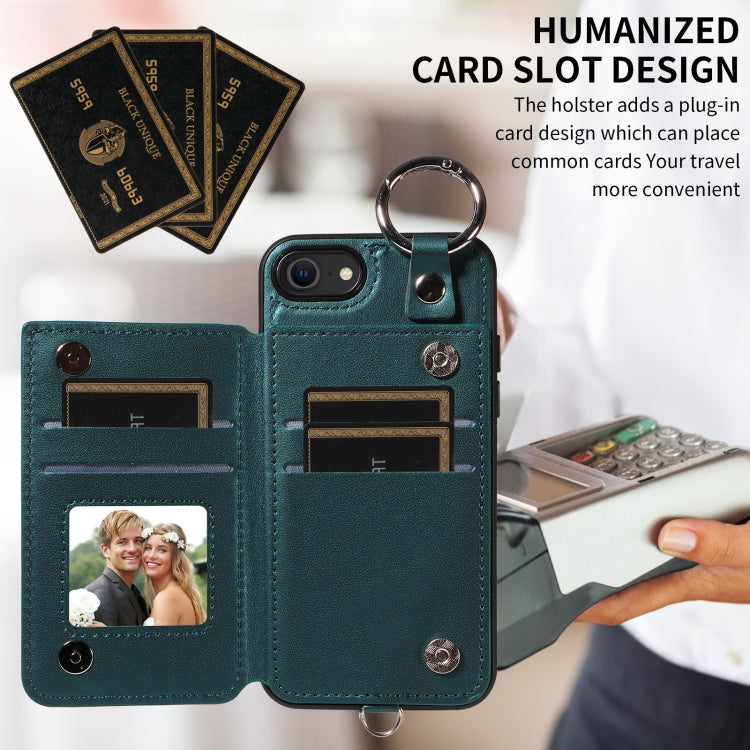 For iPhone SE 2022 / 2020 / 8 / 7 Rhombic Texture Card Bag Phone Case with Short Lanyard