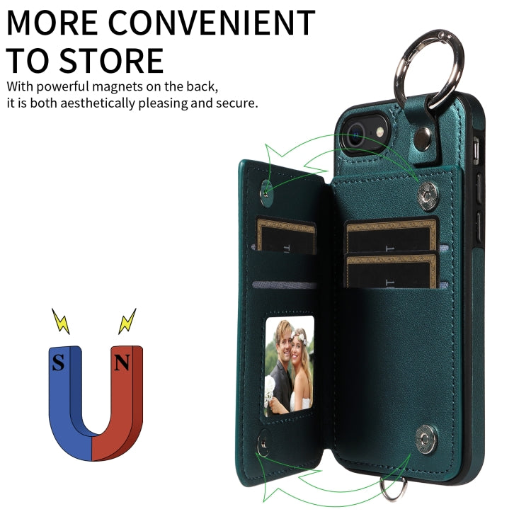 For iPhone SE 2022 / 2020 / 8 / 7 Rhombic Texture Card Bag Phone Case with Short Lanyard