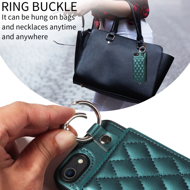 For iPhone SE 2022 / 2020 / 8 / 7 Rhombic Texture Card Bag Phone Case with Short Lanyard