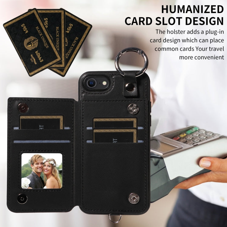 For iPhone SE 2022 / 2020 / 8 / 7 Rhombic Texture Card Bag Phone Case with Short Lanyard