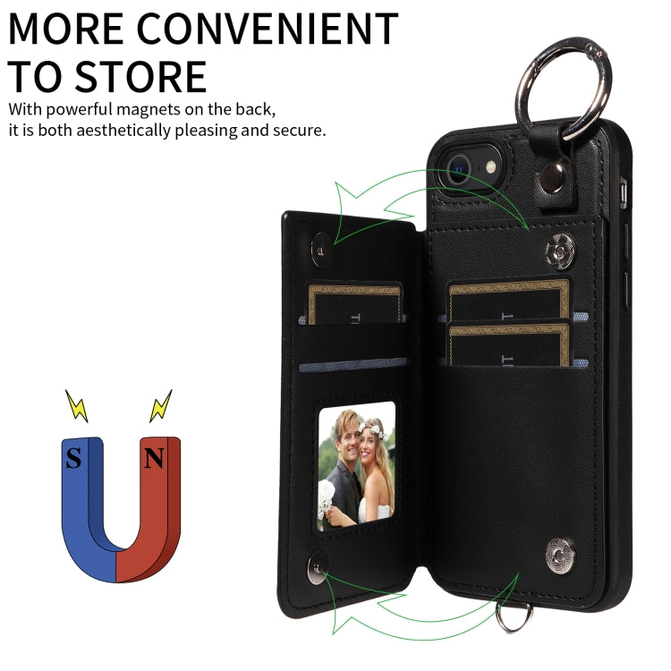 For iPhone SE 2022 / 2020 / 8 / 7 Rhombic Texture Card Bag Phone Case with Short Lanyard