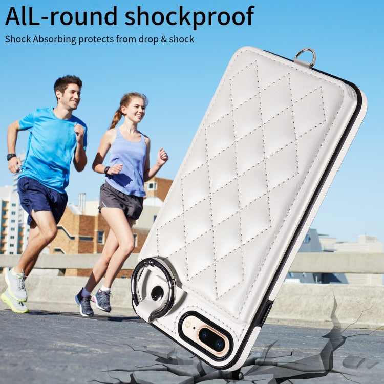 For iPhone 8 Plus / 7 Plus Rhombic Texture Card Bag Phone Case with Short Lanyard