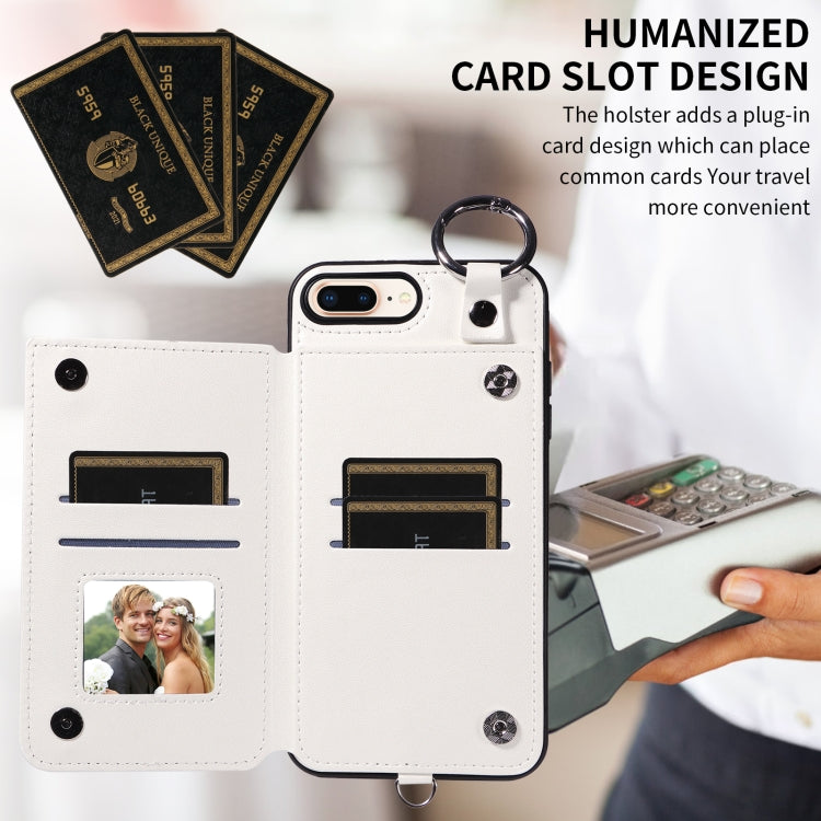 For iPhone 8 Plus / 7 Plus Rhombic Texture Card Bag Phone Case with Short Lanyard