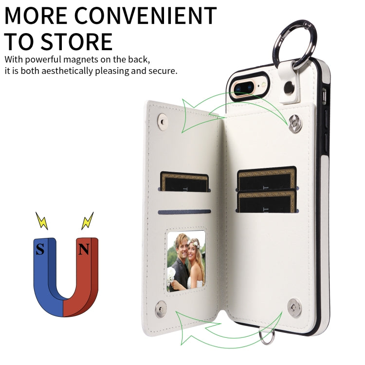 For iPhone 8 Plus / 7 Plus Rhombic Texture Card Bag Phone Case with Short Lanyard