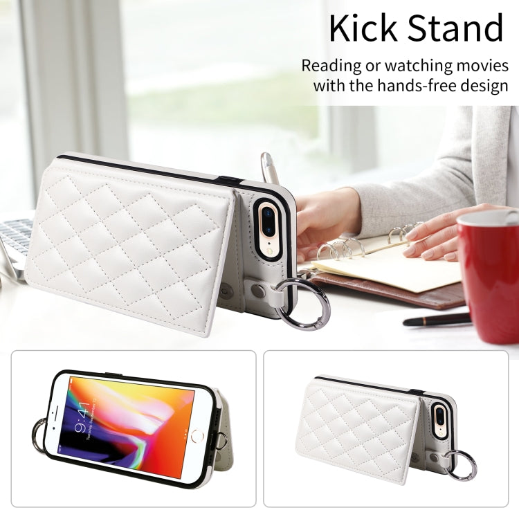 For iPhone 8 Plus / 7 Plus Rhombic Texture Card Bag Phone Case with Short Lanyard